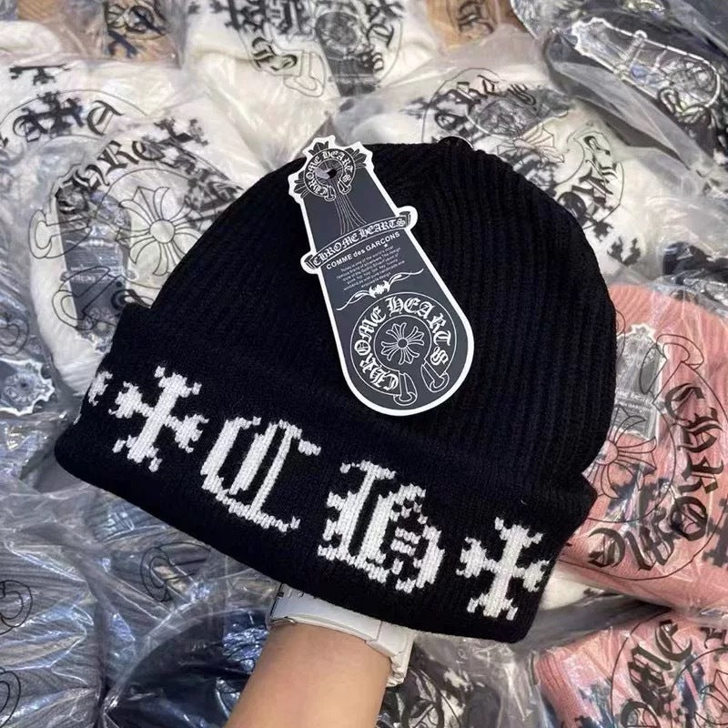 Chrome Hearts warm knit beanie for round faces