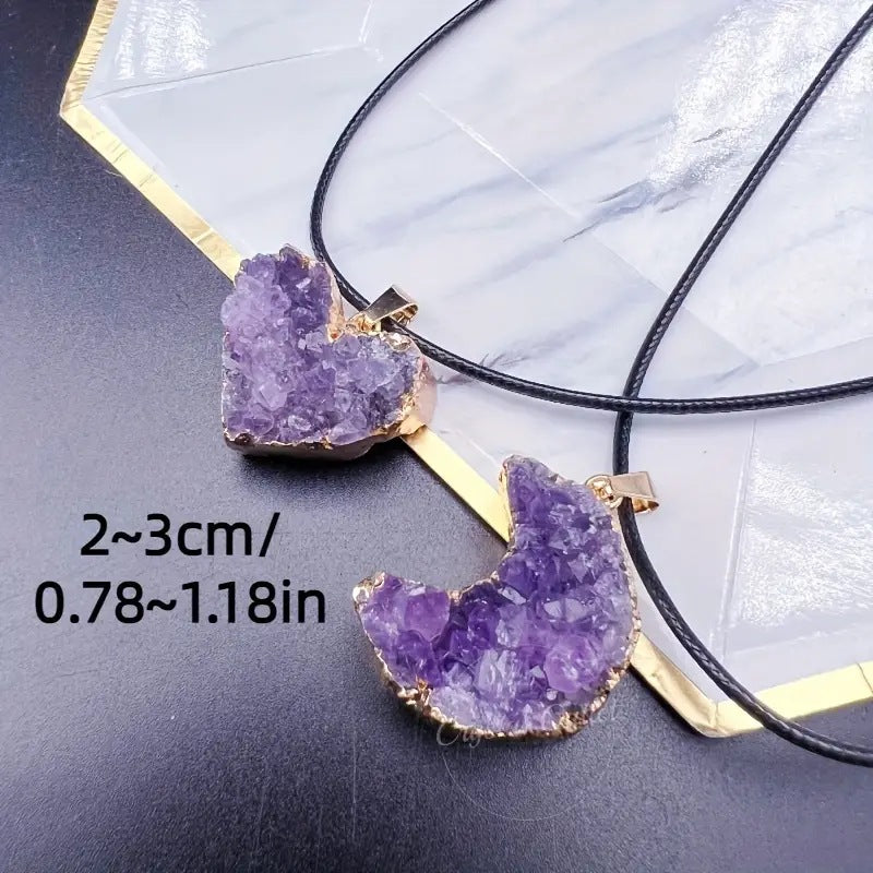 Amethyst Love Bezel Pendant Amethyst Teeth Hole Moon Peach Heart Shape Necklace