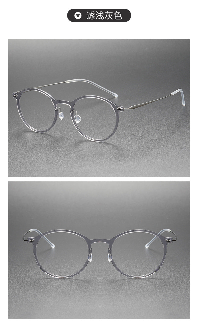 Clear Round Eyeglasses with Titanium Temples