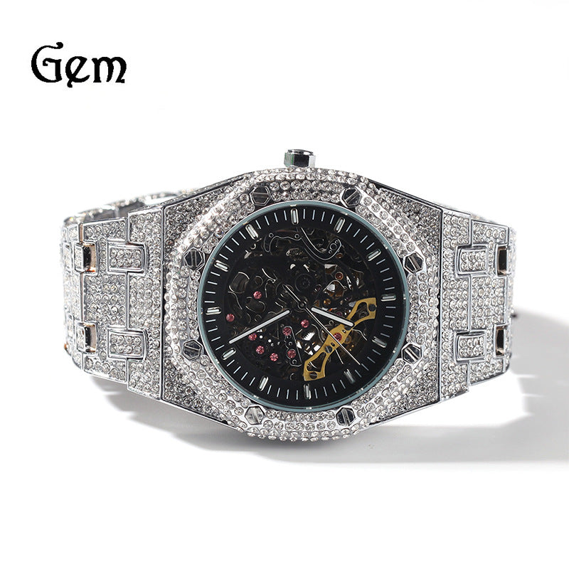 Hip Hop Full Diamond Skeleton Mechanical Watch