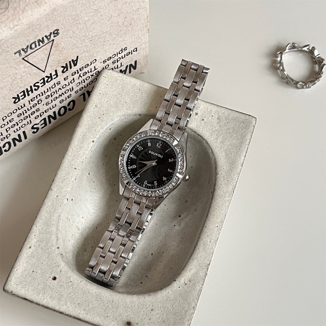 Exquisite Watch with Small Dial, Daisy Motif and Diamond Accents