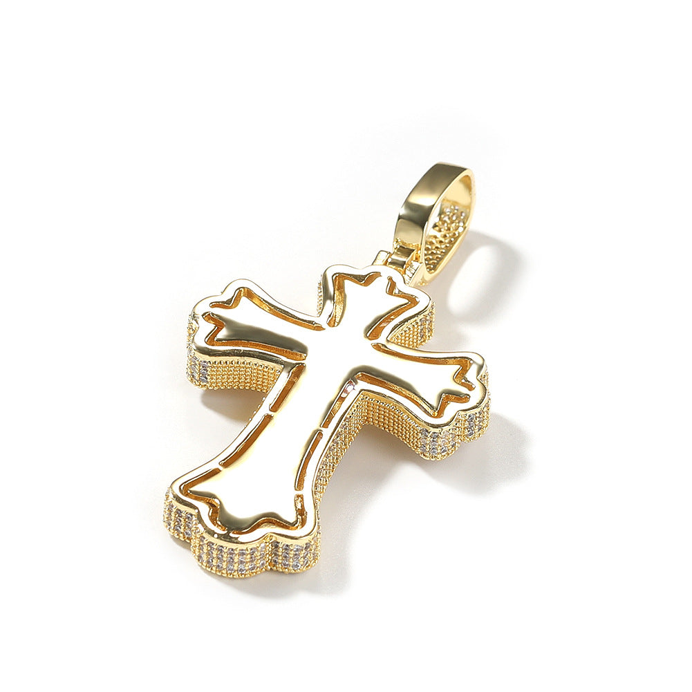 Hip-hop full diamond colorful wheat ear cross pendant