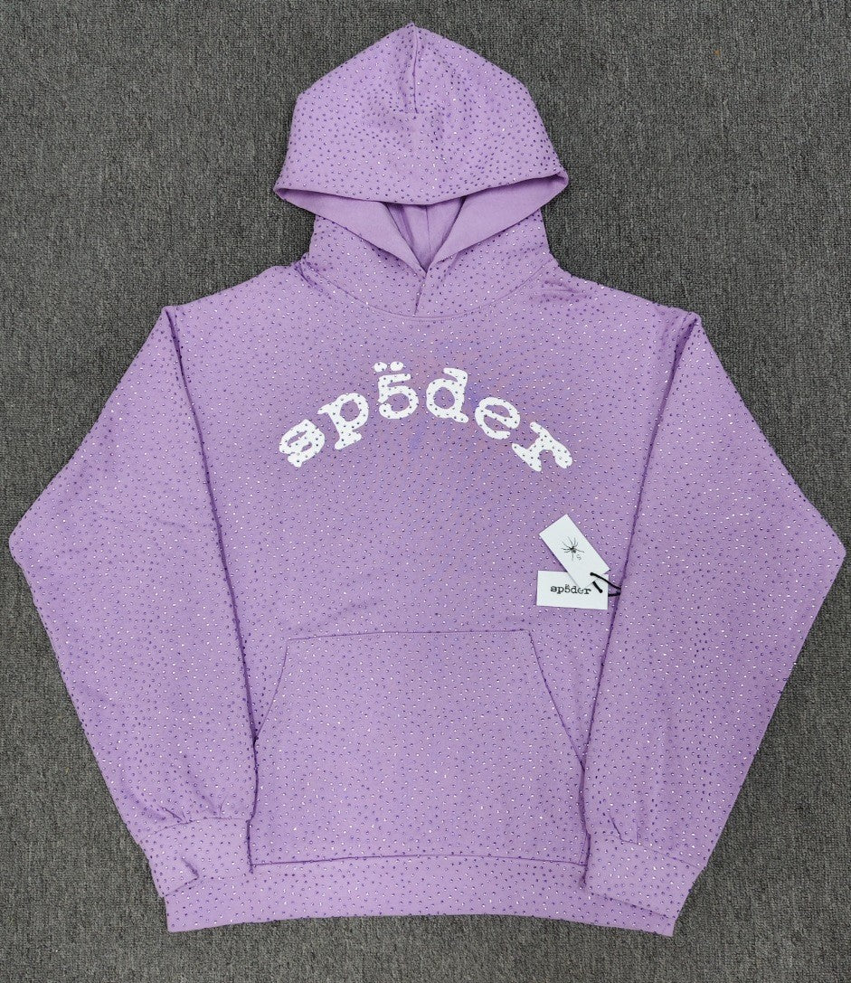 Multi-color full-hot rhinestone Sp5der spider web hoodie