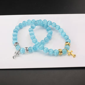 chrome hearts blue cat's eye stone cross bracelet