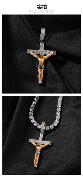 Enamel Cross Diamond Pendant