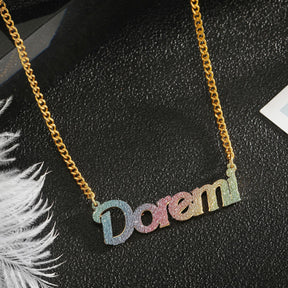 Colorful Name Necklace DIY Titanium Steel Glitter Pink Pendant