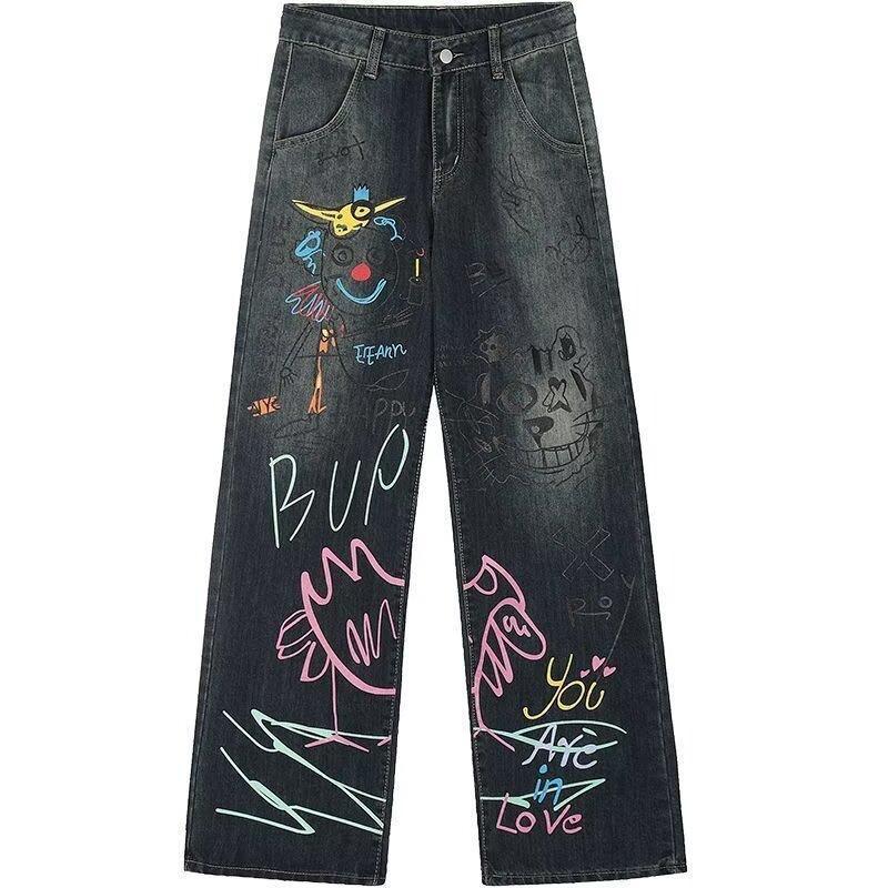 Graffiti-Print Straight-Leg Loose-Fit Jeans