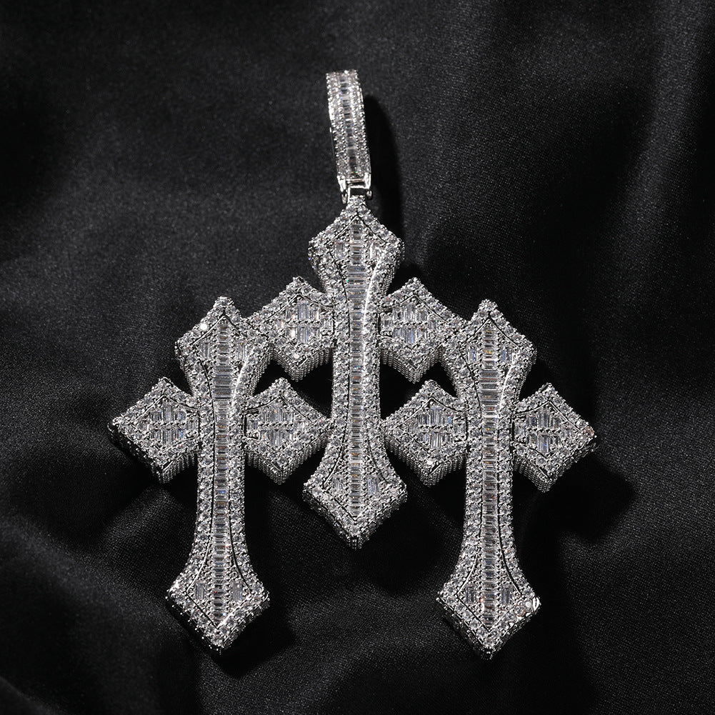 Retro Cross Square Zircon Inlay Necklace