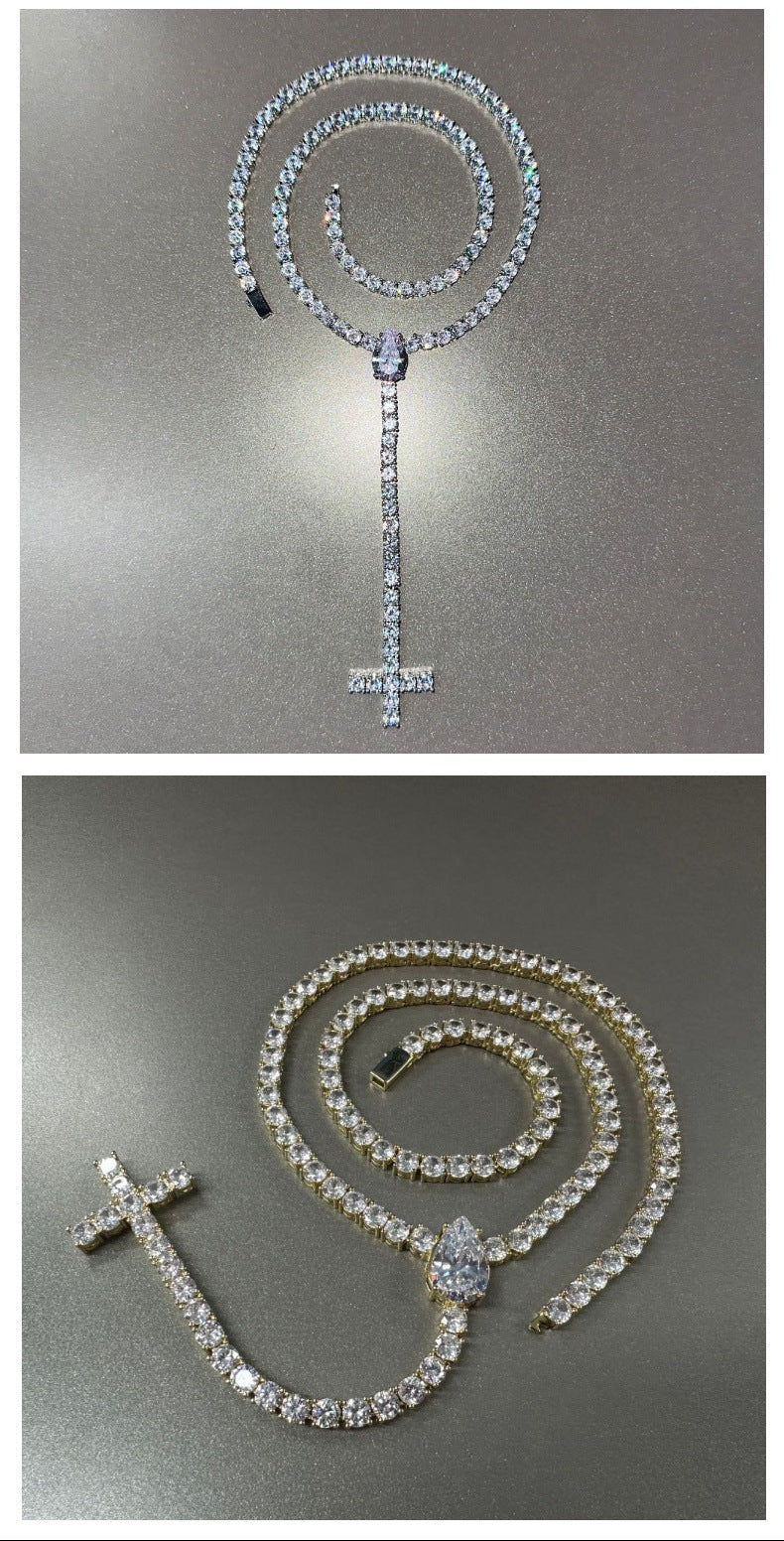 5mm Spring-Clasp Teardrop Cross Necklace