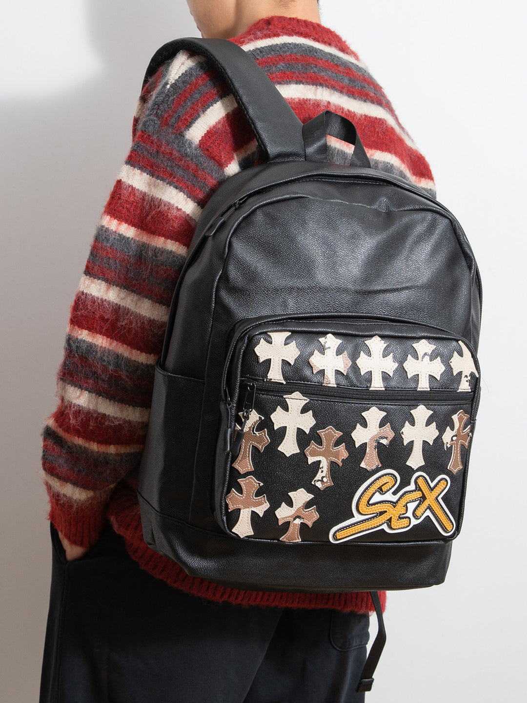 Chrome Hearts Cross PU Leather Student Backpack