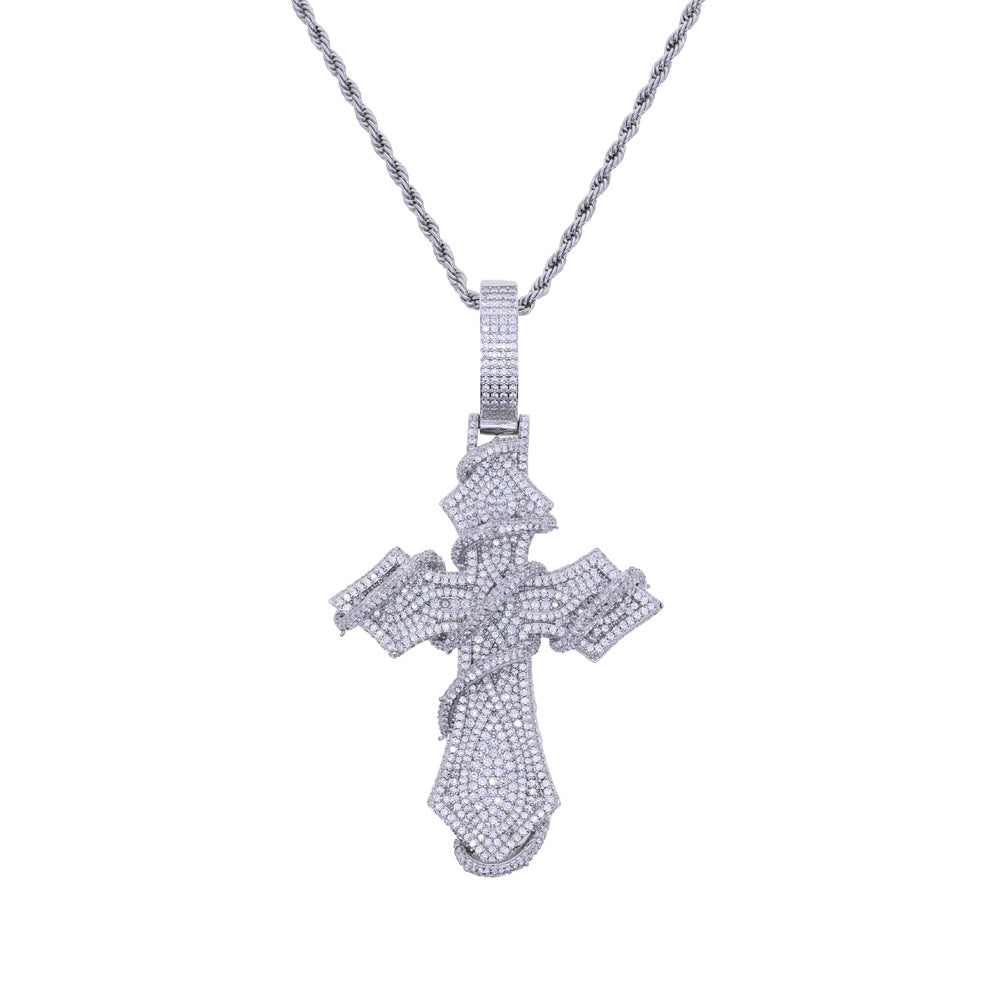 Hip-hop full diamond thorny cross necklace