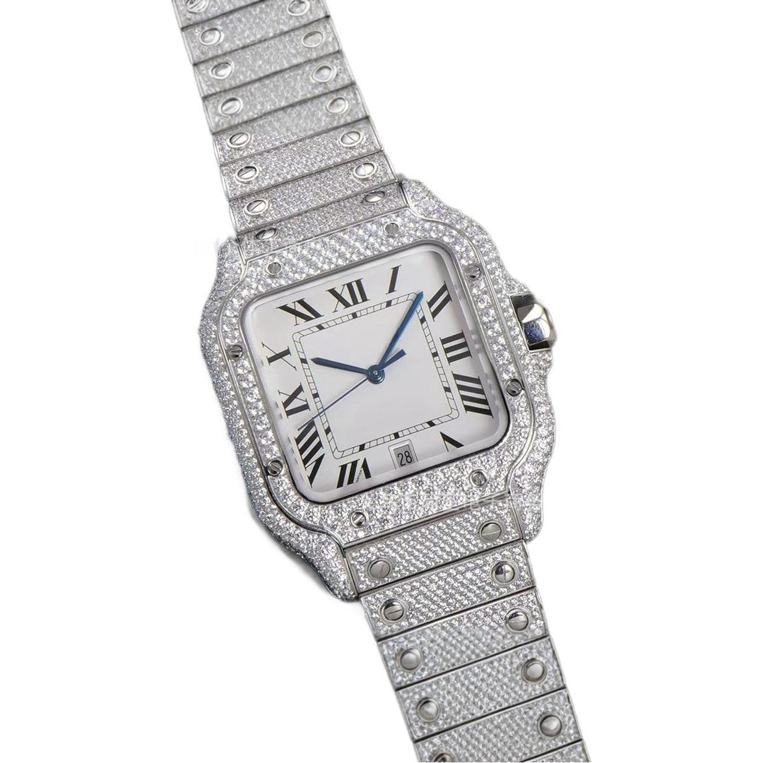 Luxury Diamond-Studded Watch with Classic Roman Dial