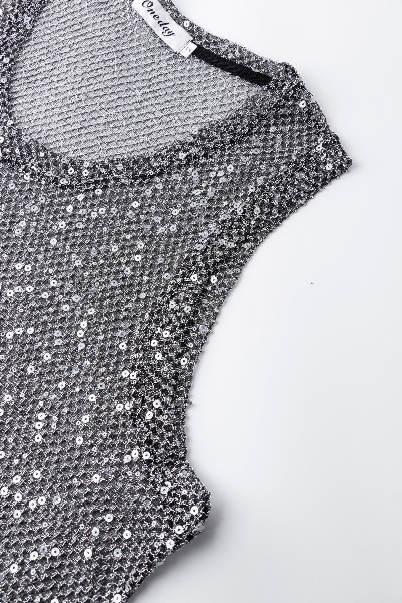 Fishnet back cutout sequined camisole vest