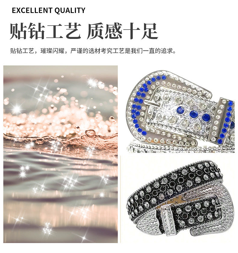 Punk belt with rhinestones and sequins, rock and roll fashion belt