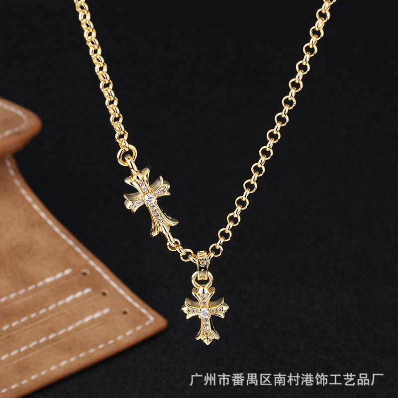 full diamond double cross necklace