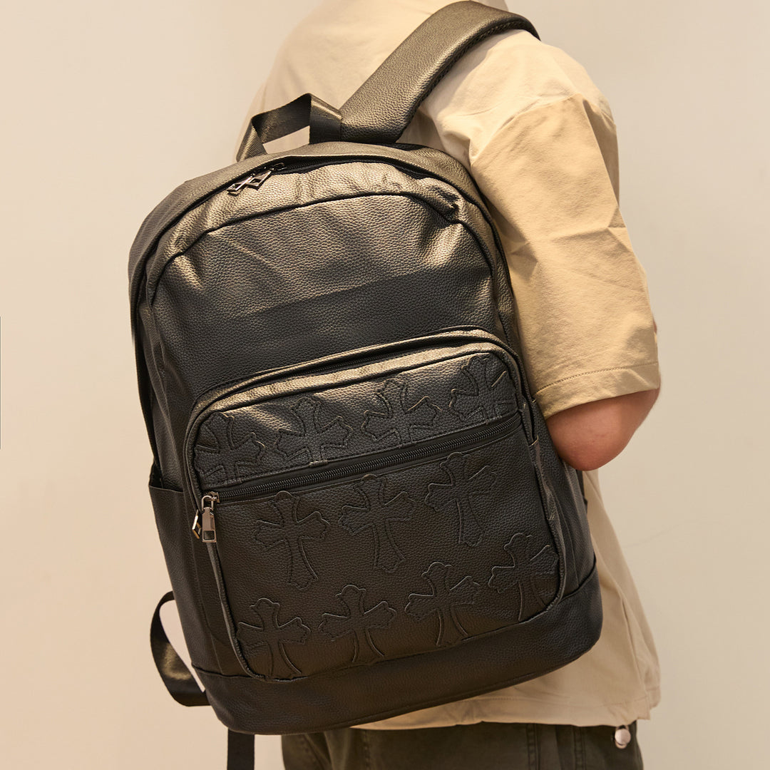 Chrome Hearts Cross PU Leather Student Backpack