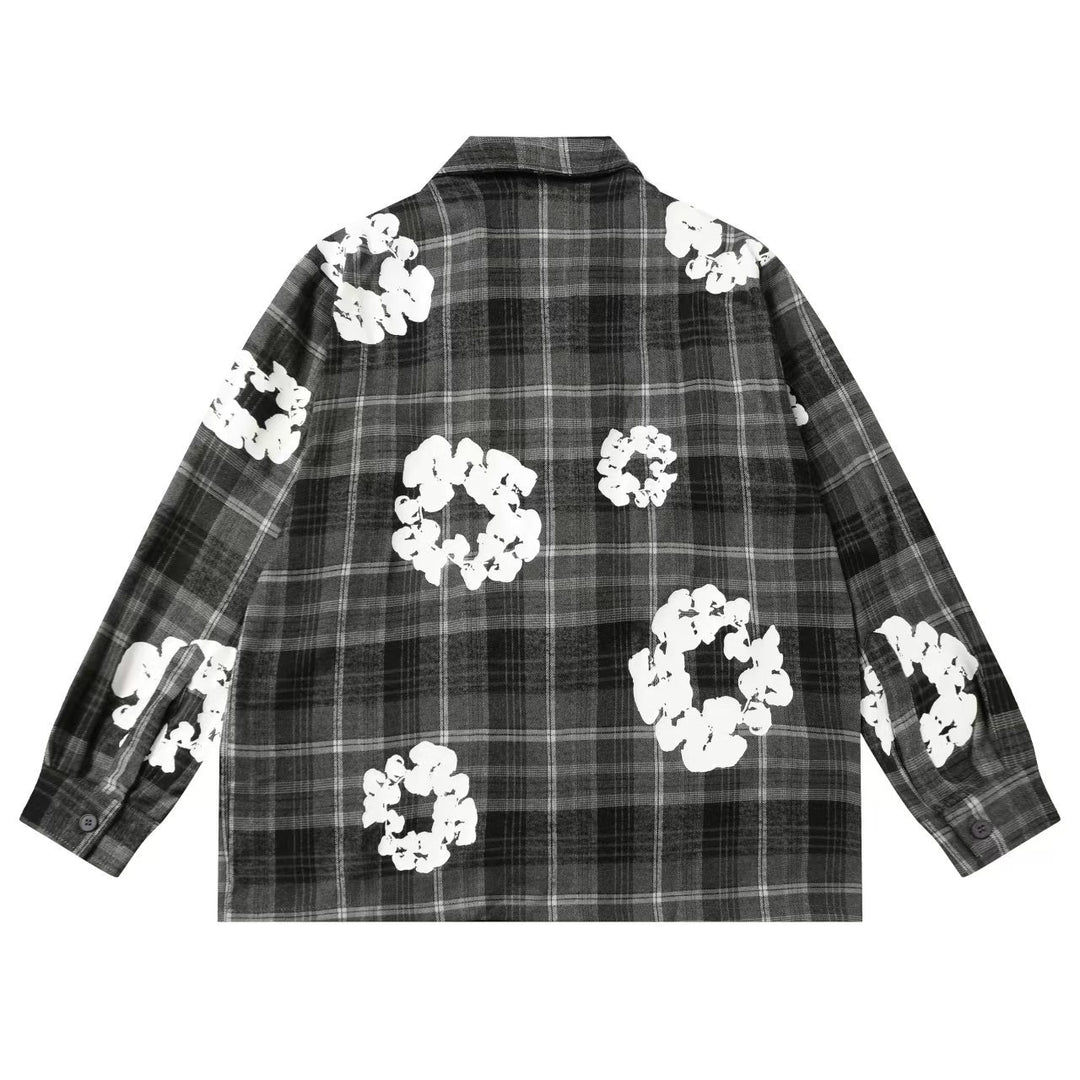 Kapok flower foam print plaid shirt set