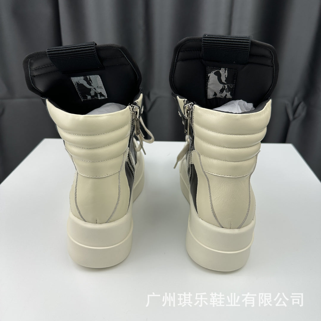 Genuine Cowhide, Round-Toe, Height-Increasing High-Top Shoes