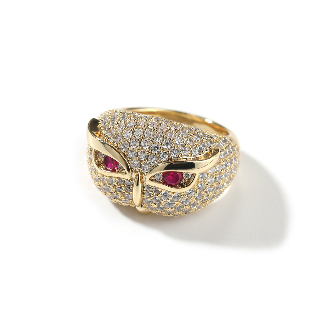 Hip-hop creative owl zircon-encrusted ring