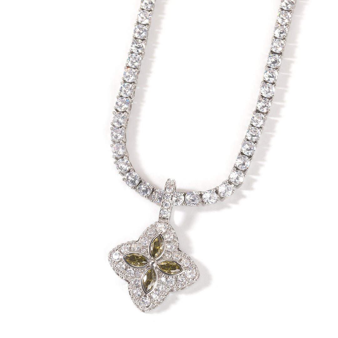 Cubic Zirconia Colorful Four-Leaf Clover Pendant