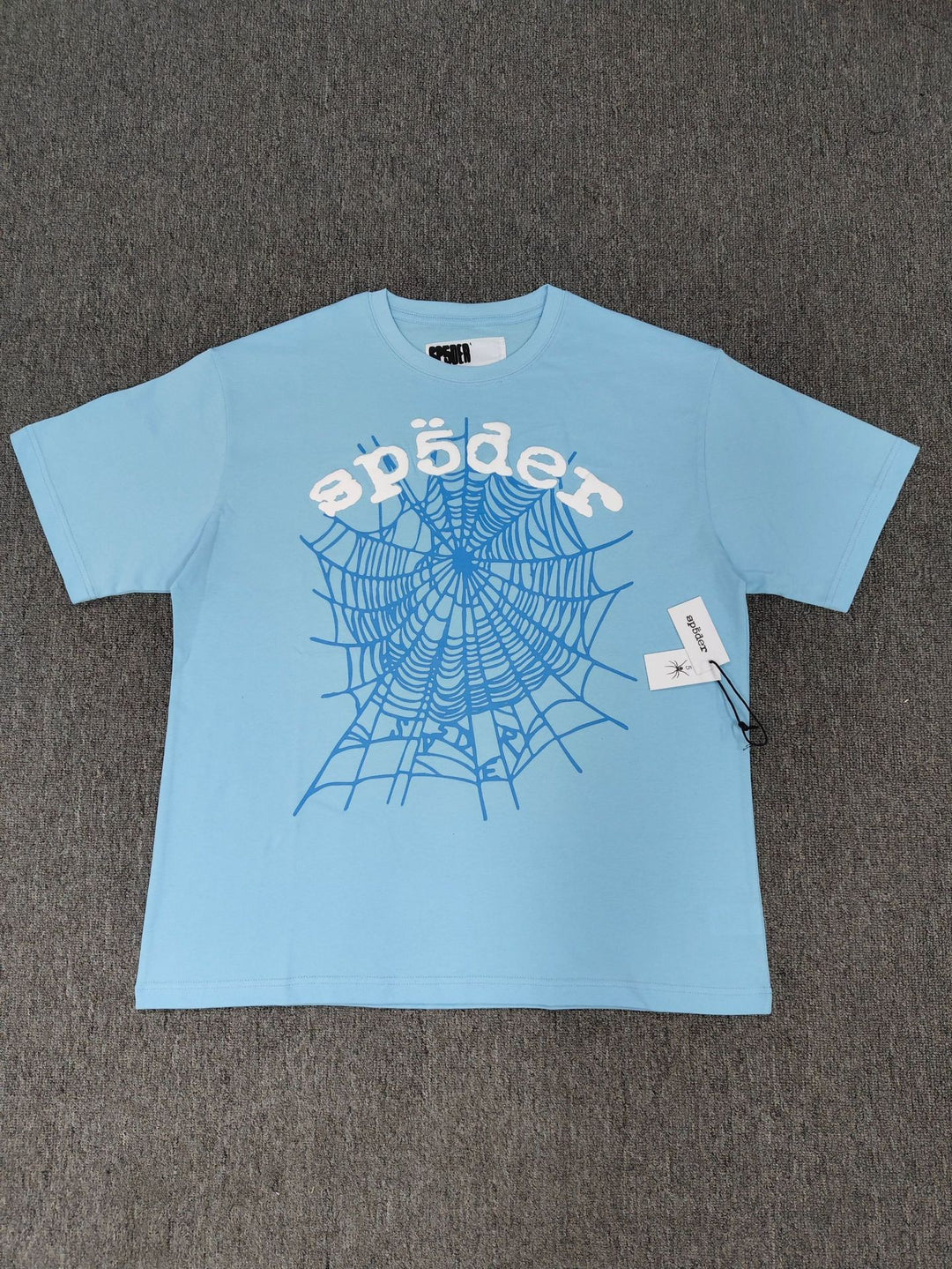 Hip-hop SP5der loose-fitting spider web T-shirt with lettering