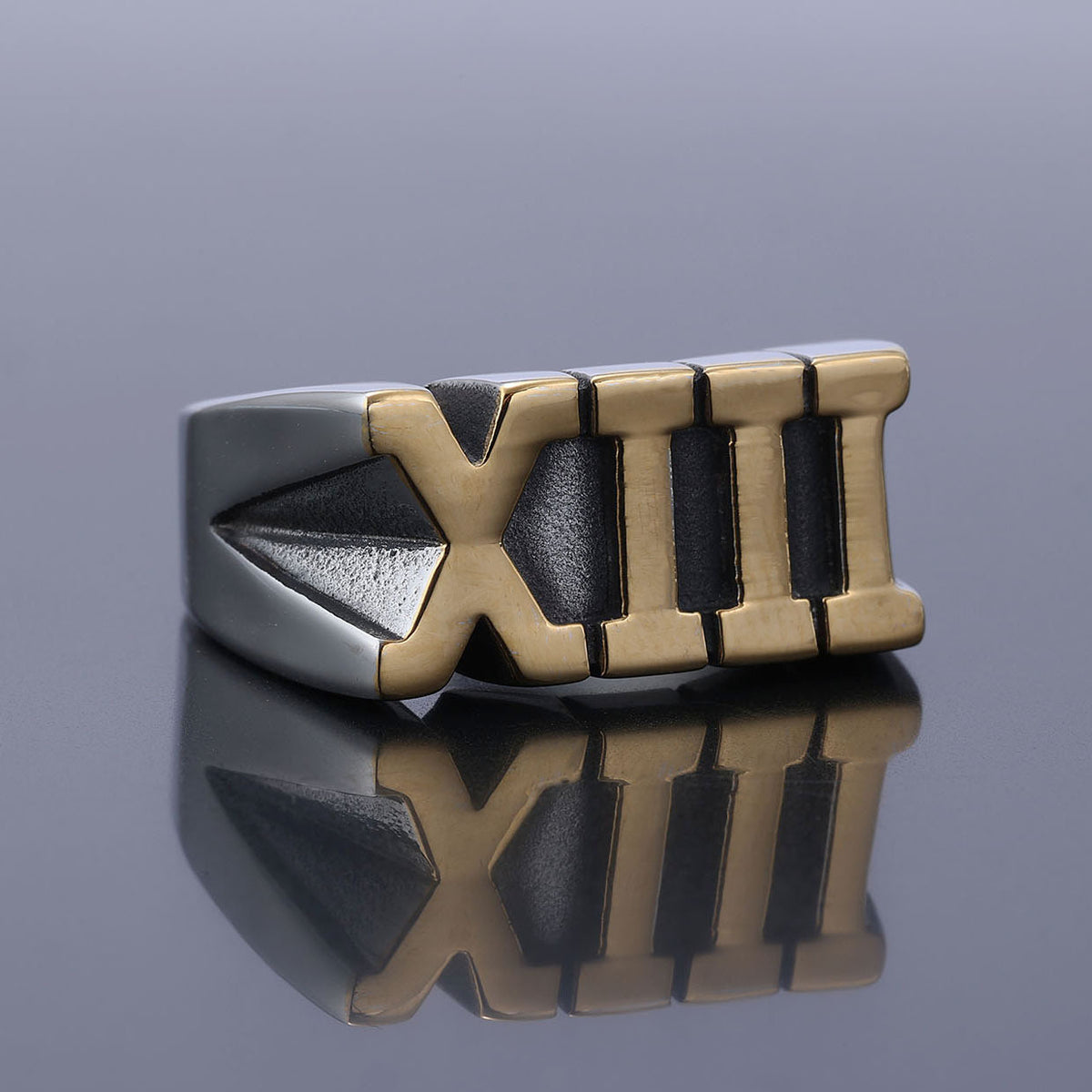 Stainless Steel Roman Numeral XIII Ring Set