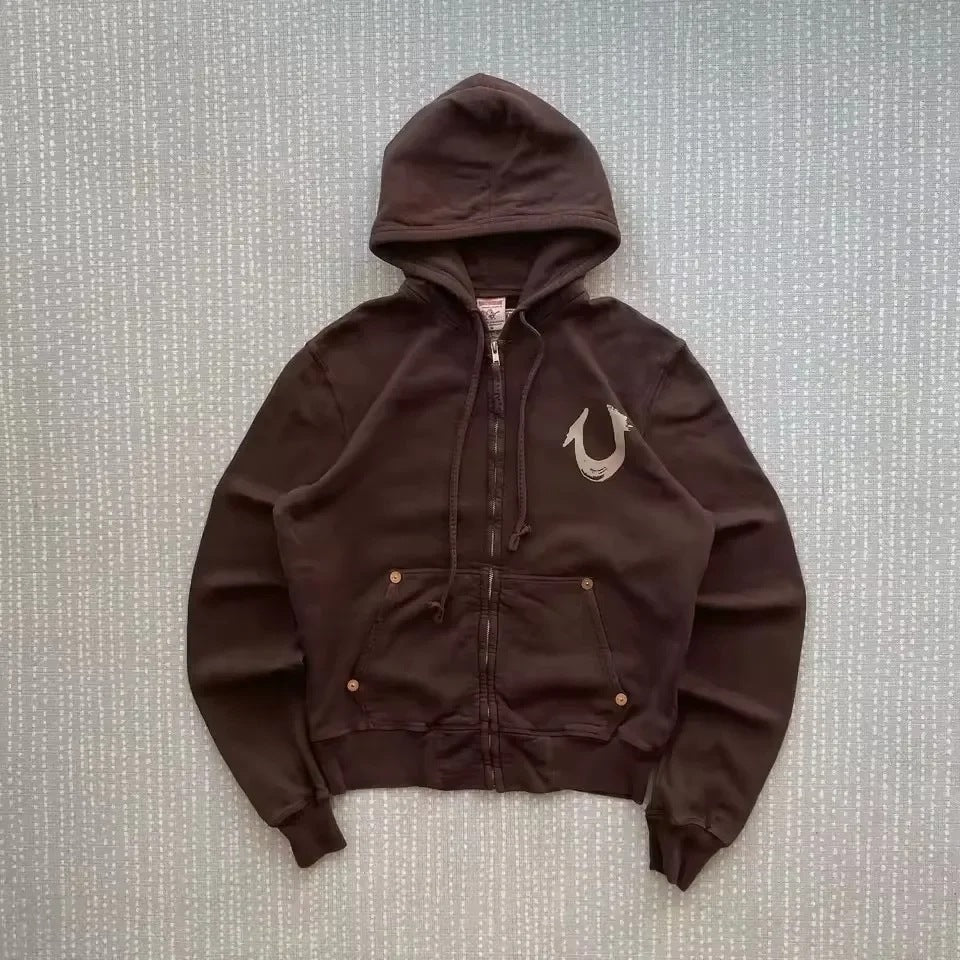 TRUE RELIGION Embroidered Zipper Sweatshirt