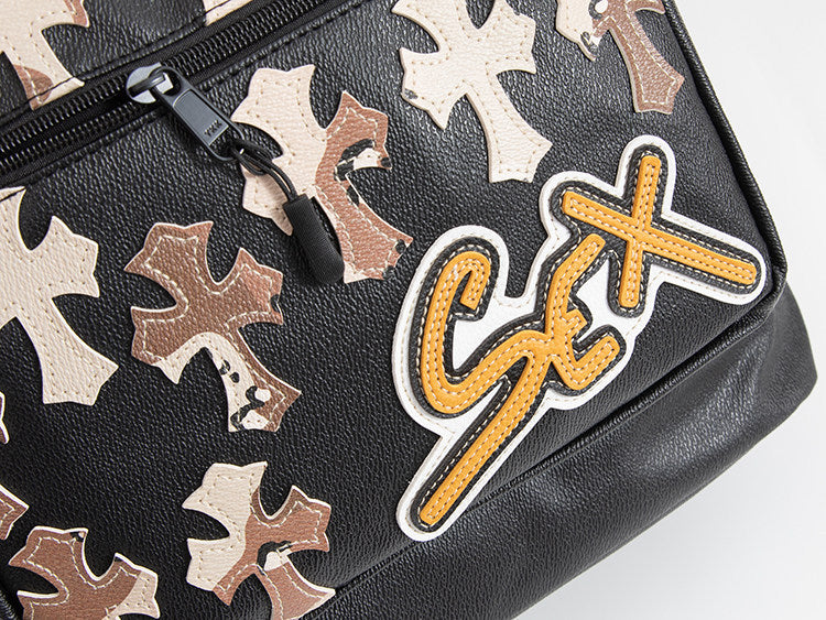Chrome Hearts Cross PU Leather Student Backpack