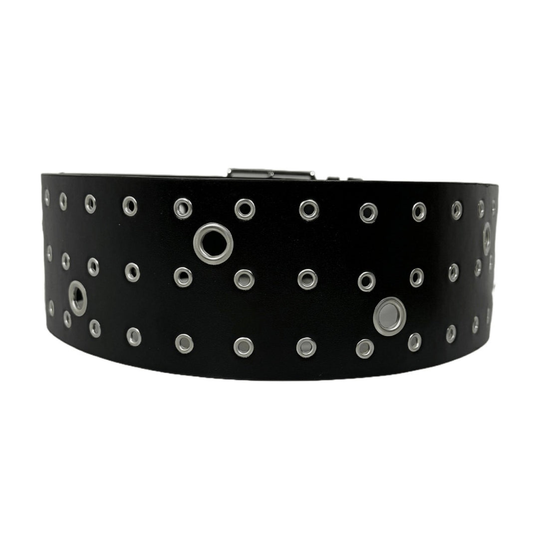 Y2K Irregular Metal Eyelet Three-Row Buckle Wide Belt/Waistband