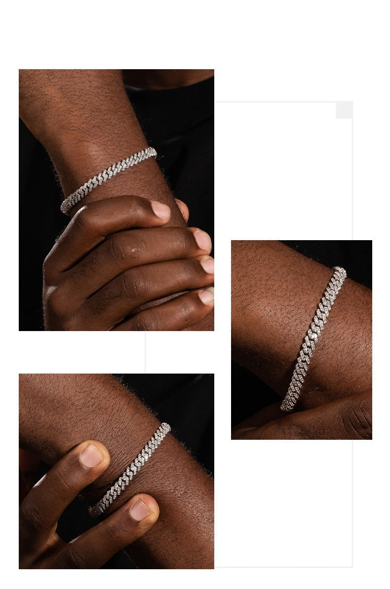 6mm Rhombus-Link Cuban Bracelet with Diamond Accents