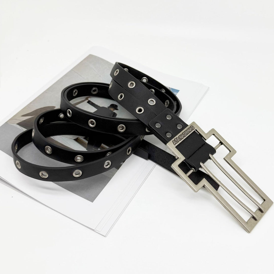 Distressed Cross Buckle Split Leather Belt