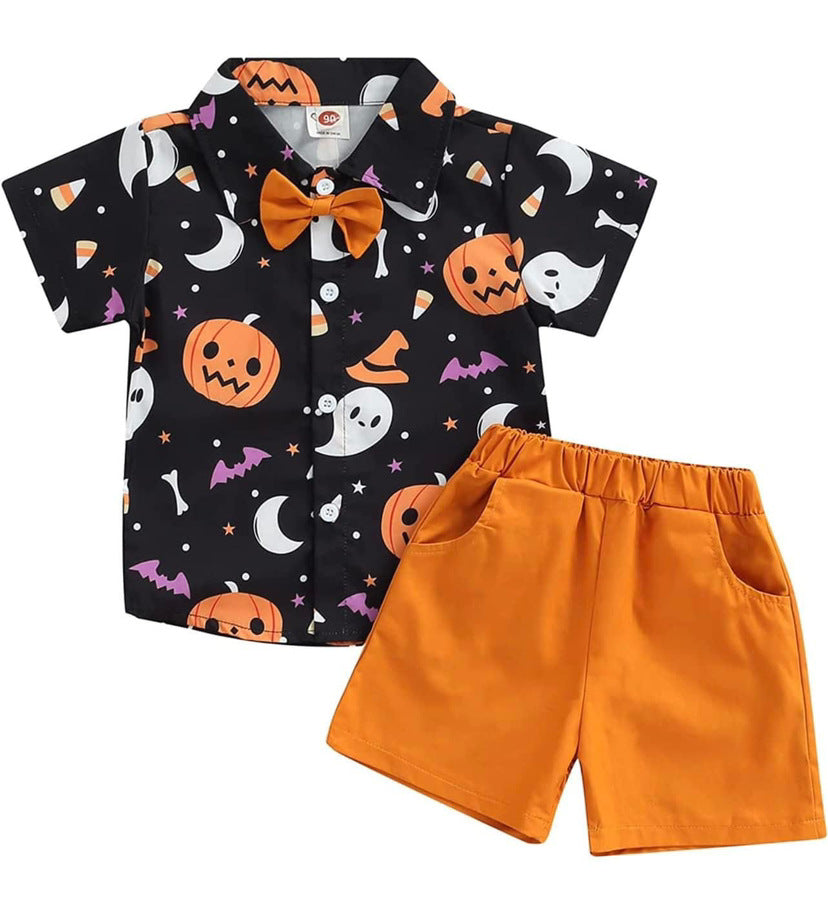 Halloween shirt shorts pumpkin suit