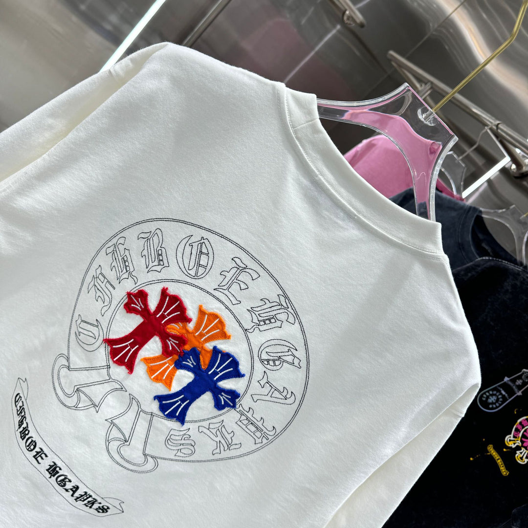 Chrome Hearts Washed Appliqué Embroidered Short-sleeved T-shirt