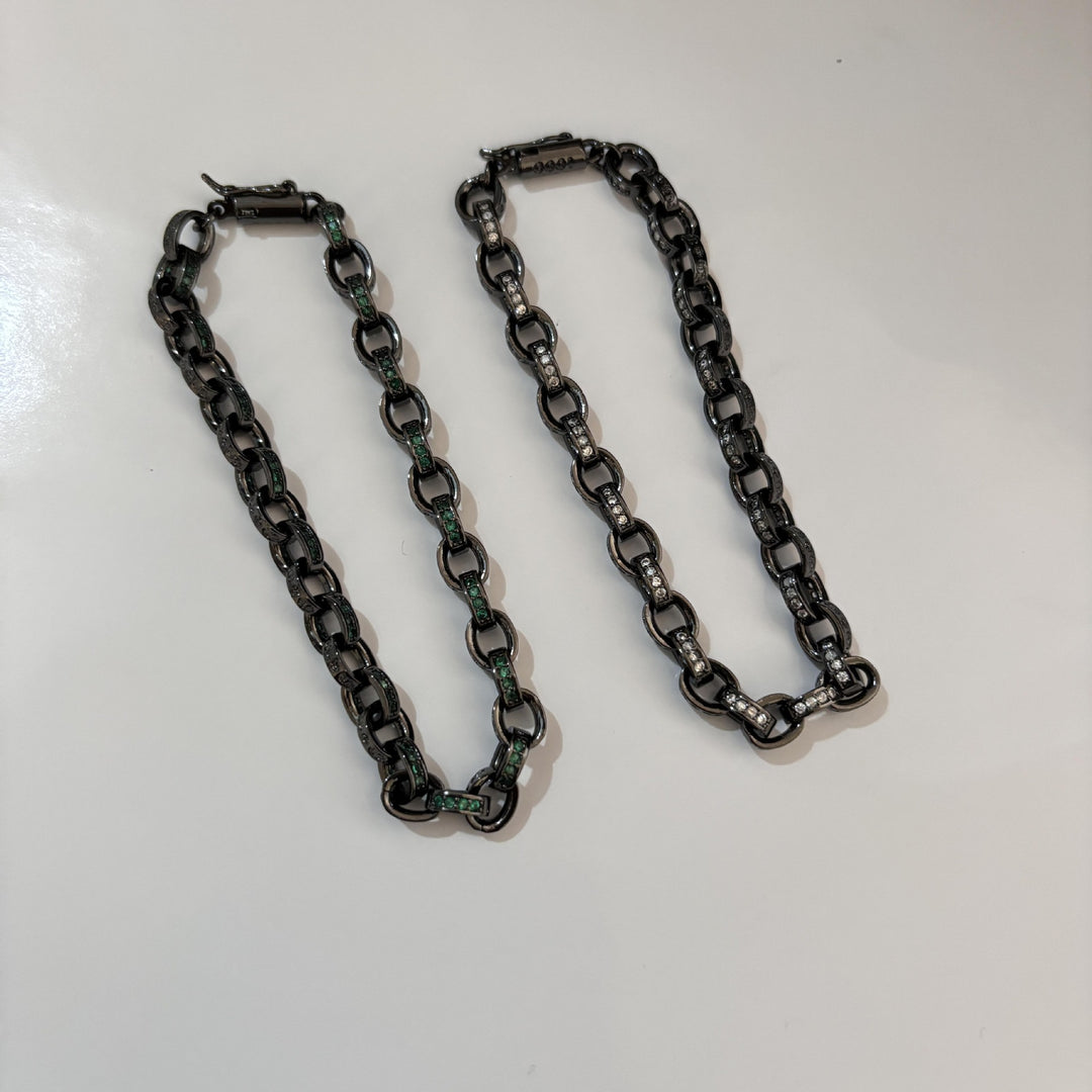 Chrome Hearts black gun treatment diamondinlaid thin chain bracelet
