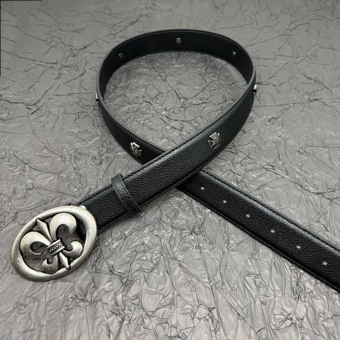 Chrome Hearts Belt with Cross Rivets and Tongue Buckle