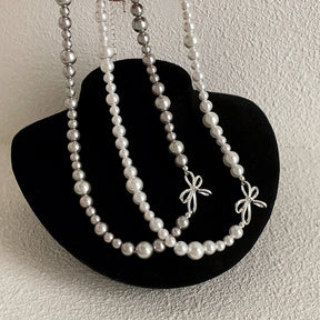 rosary necklace Bow-knot irregular pearl necklace