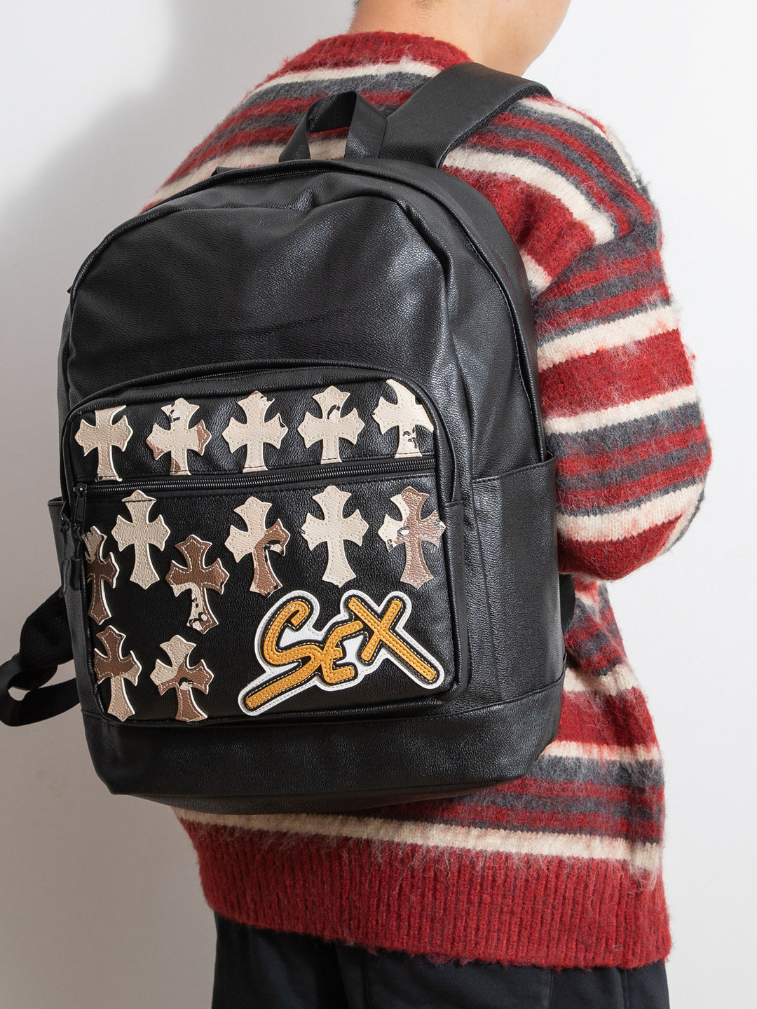 Chrome Hearts Cross PU Leather Student Backpack
