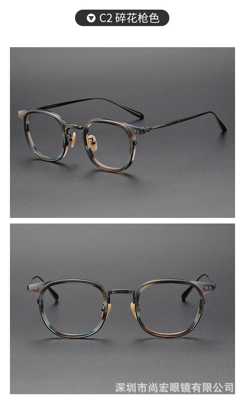 Retro and artistic carved pure titanium glasses for smaller faces