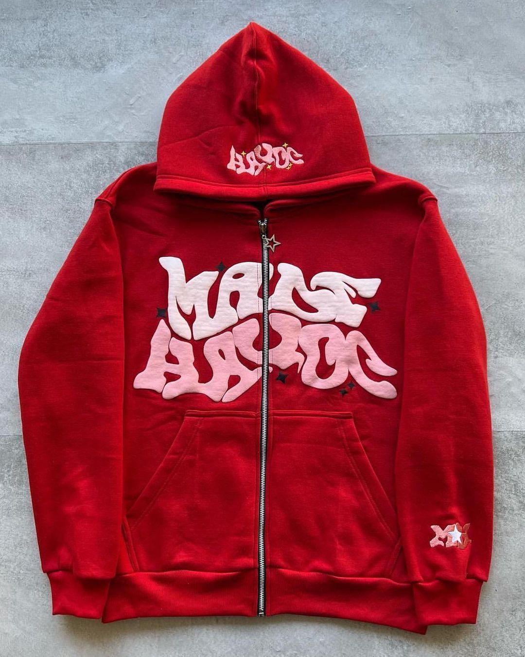 MAKE HARDER Foamed Letter Print Zip-Up Hoodie