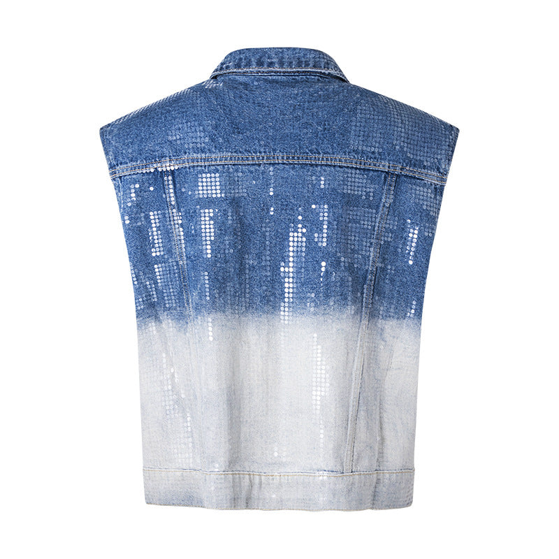 Denim Vest, Sleeveless, Gradient Color Vest