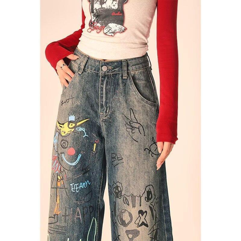 Graffiti-Print Straight-Leg Loose-Fit Jeans