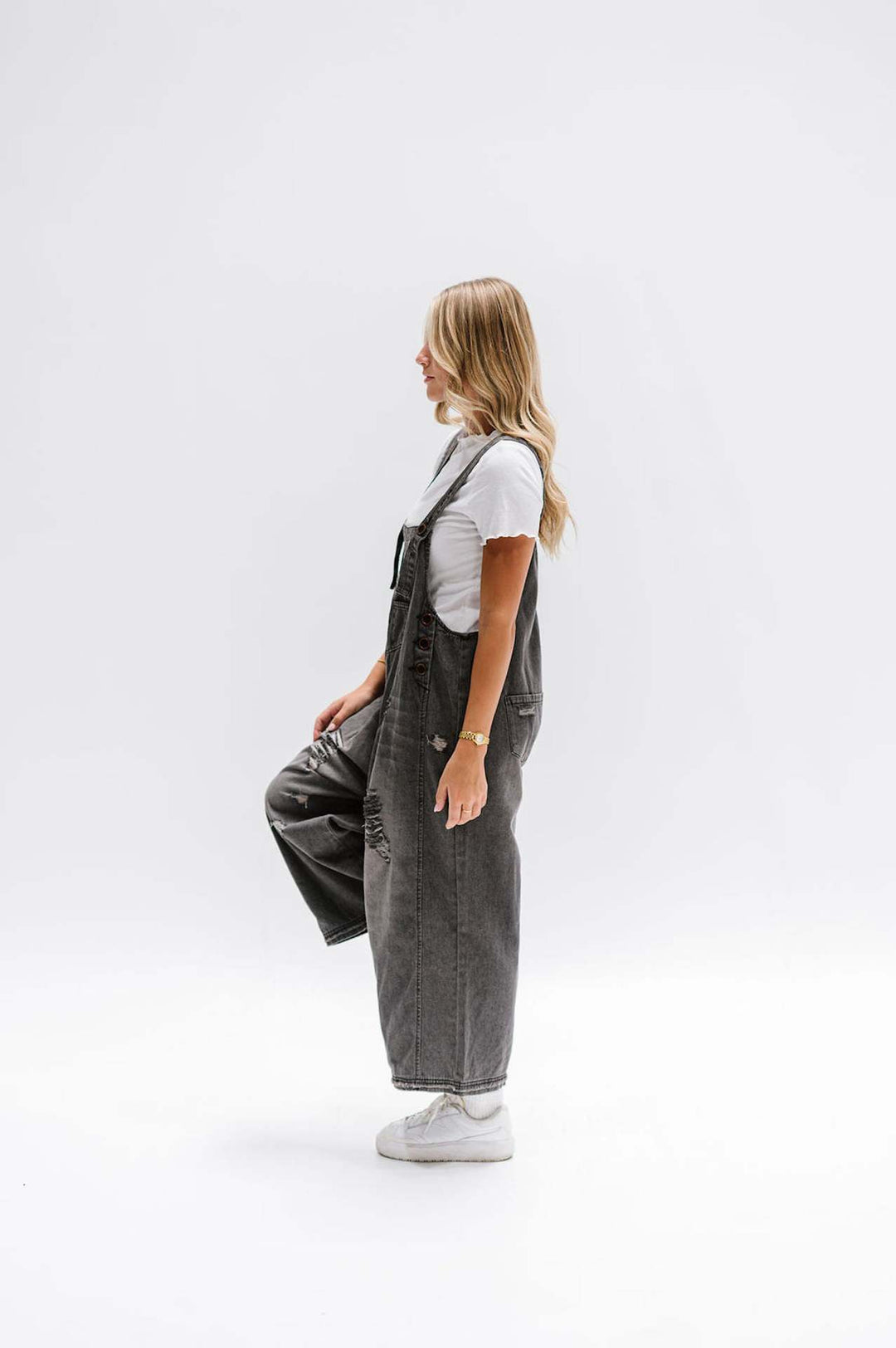 Vintage Distressed Ripped Loose-Fit Wide-Leg Denim Overalls