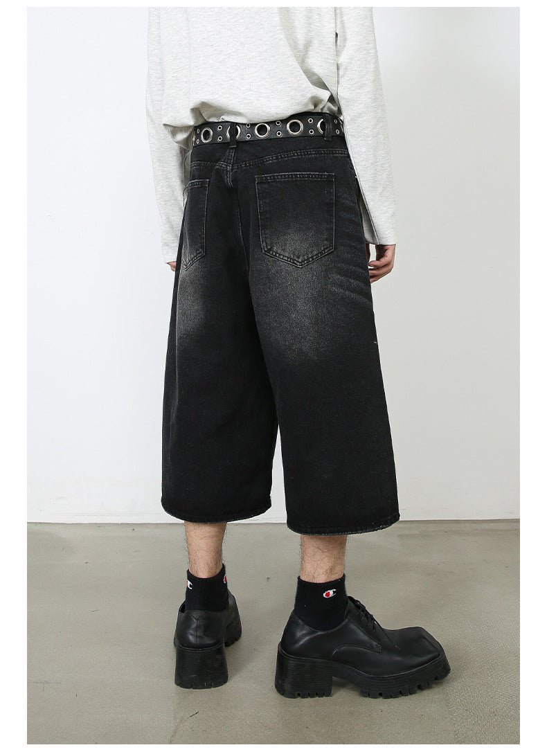 Summer Loose Fit Cropped Straight Leg Denim Shorts
