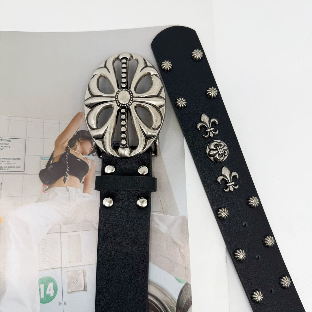 Studded Belt with Carved Crosses and Openwork Plate Buckle