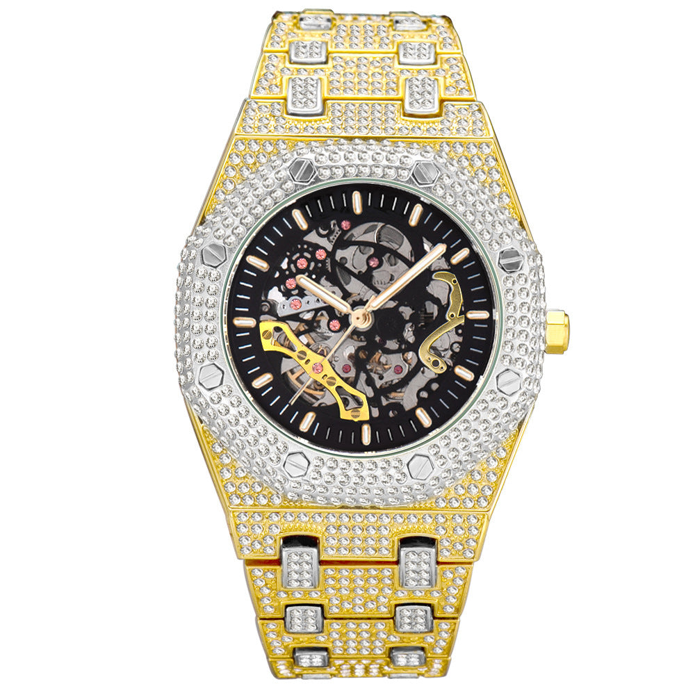 Fully Diamond Skeleton Mechanical Waterproof Luminous Watch