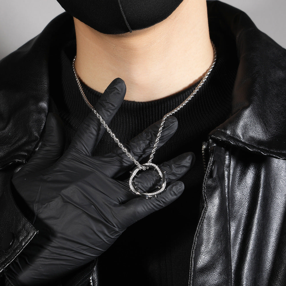 Hip-hop zircon-encrusted thorny crown pendant