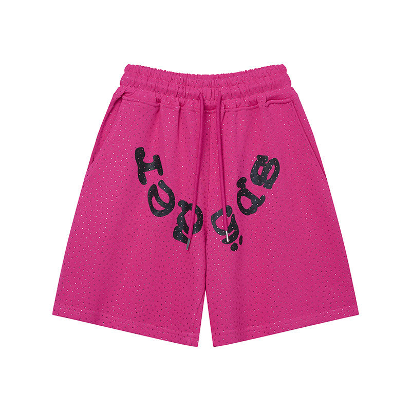 Sp5de five-inch shorts with full-on rhinestone hot-fix design