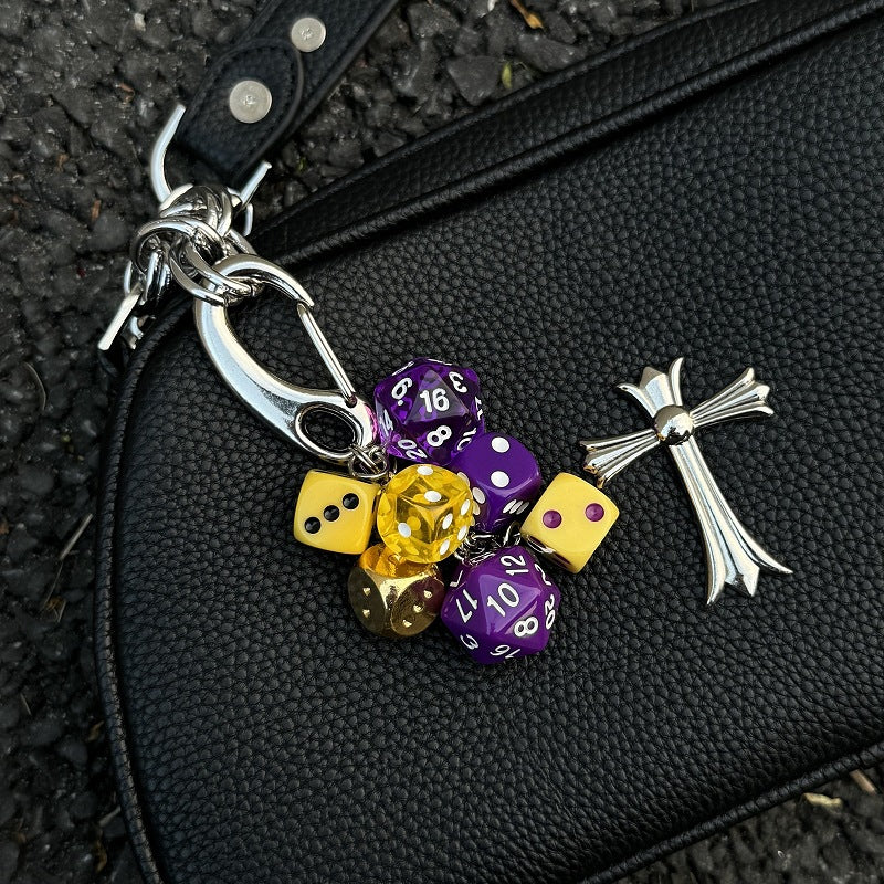 Purple and Gold Dice Handmade Bag Charm Waist Ornament