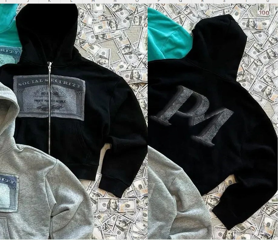 Social Security Money Graphic Zip Hoodie