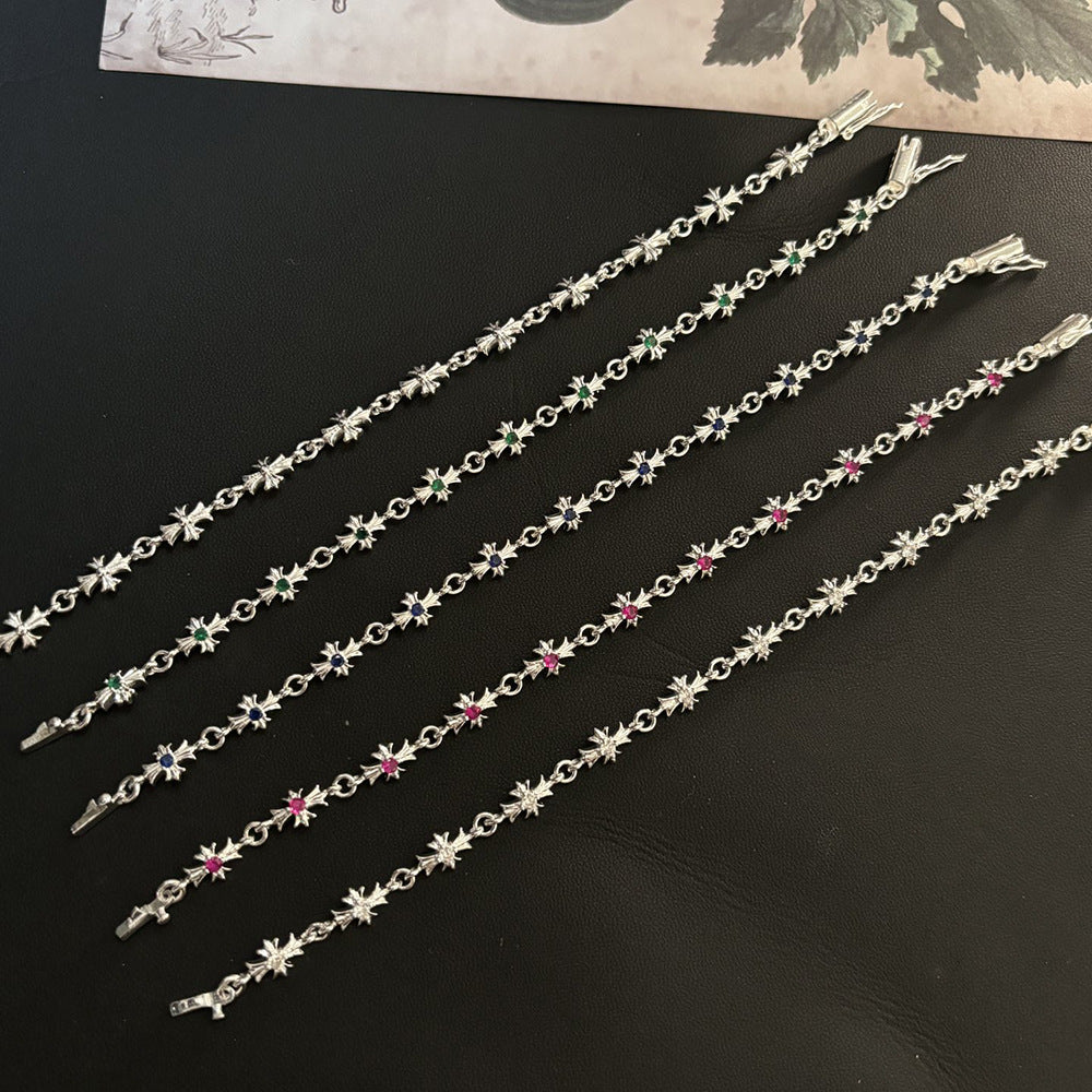 Chrome Hearts Bright Silver Cross Rhinestone Bracelet